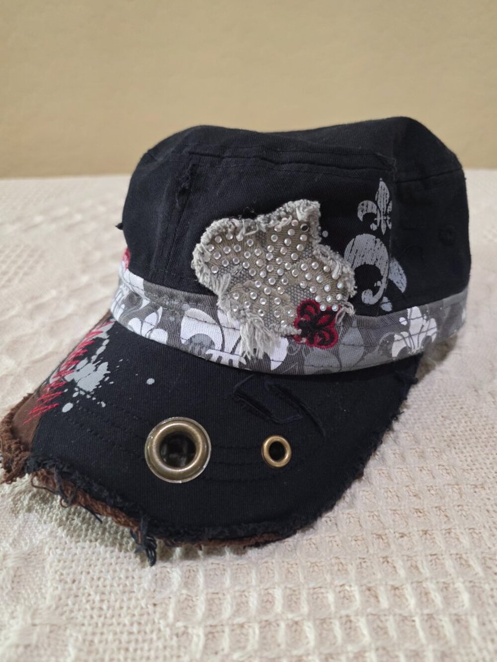 Womens Black New Orleans Rhinestone Flat Top Cute Baseball Ball Cap Hat